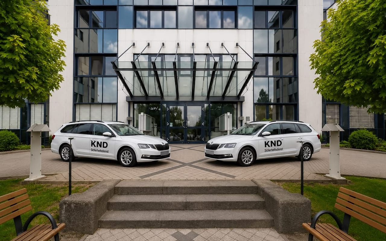 Firmenfahrzeuge und Hauptsitz der KND-Sicherheitsdienst GmbH